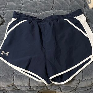 Under Armour Women's Dark Blue and White Athletic Shorts